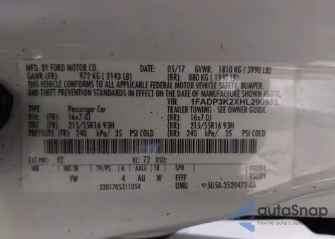 2017 Ford Focus Se из США, поврежденный, VIN 1FADP3K2XHL290938